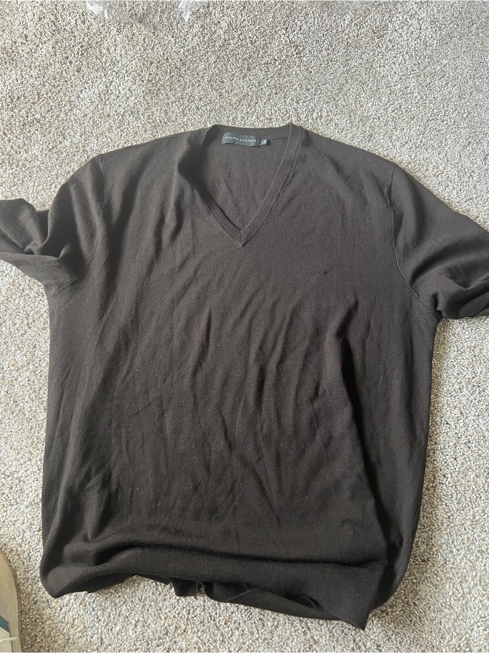 Ralph Lauren Men’s Black V-Neck Sweater Ultra Light Dark Brown